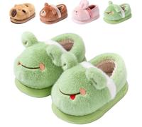 DRECAGE Chaussons Enfant pour Fille et Garçon, Pantoufles en Peluche Chaudes avec Design Animal Mignon, Antidérapantes 316 Vert Grenouille 16-17 24 EU