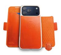 Dreem Coque Magnétique Amovible, Coque pour iPhone 18 Pro Max et 17 Pro Max | Coque avec support inédit ver/hor, porte-cartes anti-RFID, compatible MagSafe, cuir véritable [Fibonacci: Orange]