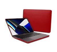 Dreem Euclid MacBook Pro Case - Housse Rigide pour Ordinateur Portable 16 Pouces MacBook Pro 2021, Cuir végétal de Luxe, Couverture supérieure et inférieure - Rouge