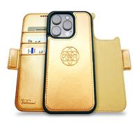 dreem Fibonacci Compatible avec iPhone 14 Pro Max funda cartera / 2-en-1 étui Antichoc et Folio Amovible en Cuir végétal, Compatible MagSafe, Protection RFID [Or]