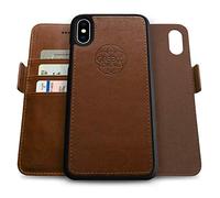 dreem Fibonacci Coque iPhone X/XS Magnetique Antichoc | Etui Portefeuille 2-en-1 avec Stand Amovible 2 Positions | TPU Vegan Fin | Protection RFID | Chocolat