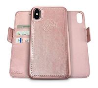 dreem Fibonacci Coque iPhone XS Max Magnetique Antichoc | Etui Portefeuille 2-en-1 avec Stand Amovible 2 Positions | TPU Vegan Fin | Protection RFID | Rose Doré