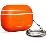 Dreem Real Leather AirPods Pro 3 Case Cover, Keychain Carabiner Clip, for Apple AirPods Pro 3 Case, Leather + Protective Hard Plastic Shell, MagSafe OK, with Reveal Motion Effect [Om:Orange]