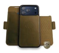 dreem Real Leather for iPhone 17 Pro Case Wallet, Revolutionary Phone Stand, MagSafe-Fit, Magnetic Detachable Flip Cover, RFID Blocking Card Holder, Gift-Box [Fibonacci:Olive]