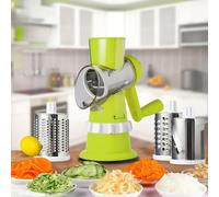 Dreemio Mandoline Multifonctions à Manivelle 4 en 1 - Coupe-Légumes Manuel Compact, Râpe à Fromage Rotative et Hachoir avec Lames en Acier Inoxydable pour Divers Fruits, Design Sécurisé (Vert)