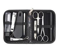 DREI SCHWERTER - Germany 10 pièces | Set de manucure avec étui en cuir synthétique aspect carbone | 'Monza' | Contenu : ciseaux à ongles, peigne, ciseaux à nez, lime à ongles saphir, coupe-ongles,