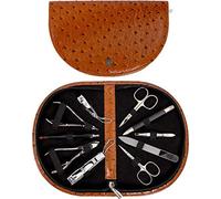 DREI SCHWERTER Germany Brescia Kit de manucure 10 pièces en cuir synthétique aspect autruche cognac | Contenu : ciseaux à ongles, pince à ongles, lime à ongles en verre et bien plus encore
