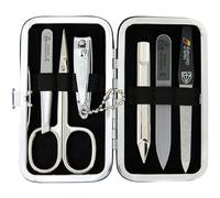 DREI SCHWERTER - Germany Catania Set de manucure 6 pièces avec ciseaux à cuticules, coupe-ongles, pince à épiler, lime à ongles saphir, lime à ongles en verre, cure-ongles dans un étui de cadre -