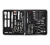 DREI SCHWERTER - Germany Kit de manucure 23 pièces « Varese » avec étui en cuir synthétique noir | Contenu : ciseaux à ongles, pinces à ongles, ciseaux à cheveux, coupe-ongles et bien plus encore