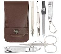 DREI SCHWERTER - Germany Kit de manucure 6 pièces « Massa » | Kit de manucure dans un étui en cuir synthétique marron | Contenu : ciseaux à cuticules, coupe-ongles, coupe-ongles pour les pieds, lime à