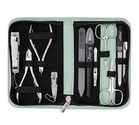 DREI SCHWERTER - Germany Kit de manucure « Spezia » 10 pièces | Étui à ongles en cuir synthétique menthe | Contenu : ciseaux à ongles, ciseaux à cuticules, pince à ongles, pince à épiler, lime à