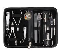 DREI SCHWERTER - Germany Kit de manucure 'Spezia' 10 pièces | Étui à ongles en cuir synthétique noir | Contenu : ciseaux à ongles, ciseaux à cuticules, pince à ongles, pince à épiler, lime à ongles en