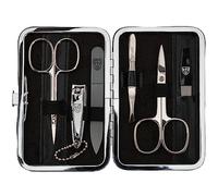 DREI SCHWERTER - Germany Set de manucure 6 pièces « Genova » | Kit de soins des ongles dans un étui en cuir synthétique noir | Contenu : ciseaux à ongles, ciseaux à cuticules, coupe-ongles, lime à