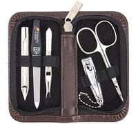 DREI SCHWERTER Germany Siena Kit de manucure 5 pièces : ciseaux à cuticules, coupe-ongles, lime à ongles saphir, nettoyant pour ongles, pince à épiler, couleur cuir marron