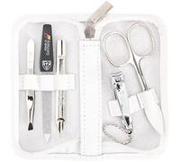DREI SCHWERTER Germany Siena Kit de manucure 5 pièces comprenant ciseaux à cuticules, coupe-ongles, lime à ongles saphir, nettoyant pour ongles, pince à épiler, couleur cuir blanc