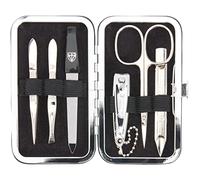 DREI SCHWERTER Kit de manucure 6 pièces « Lucca » | Kit d'ongles en cuir véritable - Étui | Contenu : ciseaux à cuticules, 2 pinces, double instrument, coupe-ongles, lime à ongles saphir - rouge