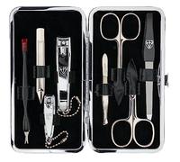 DREI SCHWERTER - Kit de manucure 8 pièces « Cuneo » | Kit de soin des ongles de qualité supérieure dans un étui en cuir synthétique noir | Contenu : ciseaux à ongles, ciseaux à cuticules,