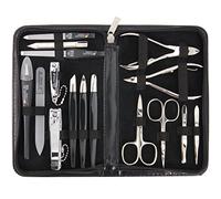 DREI SCHWERTER - Kit de manucure et pédicure 'Cinisello' de 16 pièces | Étui à ongles en cuir synthétique de haute qualité pour les mains et les pieds Couleur : noir | Contenu : ciseaux à ongles,