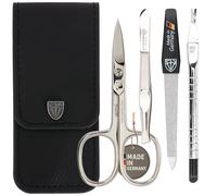 DREI SCHWERTER - Kit de manucure et pédicure « Modena » - 4 pièces - Dans un étui en cuir véritable - Fabriqué en Allemagne - Couleur : noir - Contenu : ciseaux à ongles, pince à épiler, lime à ongles