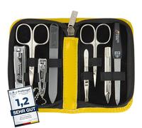 DREI SCHWERTER - Kit de manucure « Roma » - Étui à ongles avec 8 instruments : ciseaux à ongles, ciseaux à cuticules, coupe-ongles pied/doigt, cure-ongles, pince à épiler, lime à ongles en verre, lime
