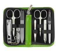 DREI SCHWERTER - Kit de manucure « Roma » - Étui à ongles avec 8 instruments : ciseaux à ongles, ciseaux à cuticules, coupe-ongles pied/doigt, cure-ongles, pince à épiler, lime à ongles en verre, lime