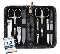 DREI SCHWERTER - Kit de manucure « Roma » - Étui à ongles avec 8 instruments : ciseaux à ongles, ciseaux à cuticules, coupe-ongles pied/doigts, cure-ongles, pince à épiler, lime à ongles en verre