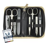 DREI SCHWERTER - Kit de manucure « Roma » - Étui à ongles avec 8 instruments : ciseaux à ongles, ciseaux à cuticules, coupe-ongles pied/doigt, cure-ongles, pince à épiler, lime à ongles en verre, lime