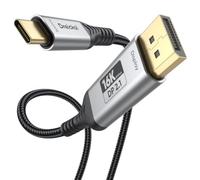 Dreickol Câble USB C vers DisplayPort 2.1 80 Gbit/s 16K @ 60 Hz 8K @ 120 Hz | Câble Thunderbolt 3/4/5 vers DisplayPort G-Sync/HDR10+ pour MacBook, Odyssey G8/G9, XPS, iPhone 17/18 Pro Max