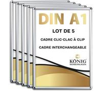 Dreifke 5 Cadre Clic-Clac, à clip | Angles arrondis, DIN A1, argent | profil en aluminium de 25 mm, avec protection antireflet | Cadre interchangeable