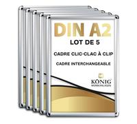Dreifke 5 Cadre Clic-Clac, à clip | Angles arrondis, DIN A2, argent | profil en aluminium de 25 mm, avec protection antireflet | Cadre interchangeable