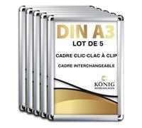 Dreifke 5 Cadre Clic-Clac, à clip | Angles arrondis, DIN A3, argent | profil en aluminium de 25 mm, avec protection antireflet | Cadre interchangeable