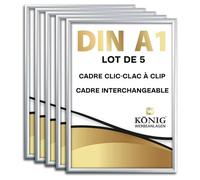 Dreifke 5 Cadre Clic-Clac, à clip | Angles en onglet, DIN A1, argent | profil en aluminium de 25 mm, avec protection antireflet | Cadre interchangeable