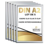 Dreifke 5 Cadre Clic-Clac, à clip | Angles en onglet, DIN A2, argent | profil en aluminium de 25 mm, avec protection antireflet | Cadre interchangeable