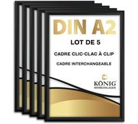 Dreifke 5 Cadre Clic-Clac, à clip | Angles en onglet, DIN A2, noir | profil en aluminium de 25 mm, avec protection antireflet | Cadre interchangeable