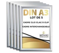 Dreifke 5 Cadre Clic-Clac, à clip | Angles en onglet, DIN A3, argent | profil en aluminium de 25 mm, avec protection antireflet | Cadre interchangeable