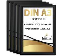 Dreifke 5 Cadre Clic-Clac, à clip | Angles en onglet, DIN A3, noir | profil en aluminium de 25 mm, avec protection antireflet | Cadre interchangeable