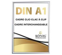 Dreifke® Cadre Clic-Clac, à clip | Angles en onglet, DIN A1, argent | profil en aluminium de 25 mm, avec protection antireflet | Cadre interchangeable
