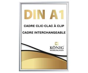 Dreifke® Cadre Clic-Clac, à clip | Angles en onglet, DIN A1, argent | profil en aluminium de 25 mm, avec protection antireflet | Cadre interchangeable