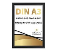 Dreifke® Cadre Clic-Clac, à clip | Angles en onglet, DIN A3, noir | profil en aluminium de 25 mm, avec protection antireflet | Cadre interchangeable