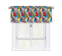 Drekrid Cantonnières pour fenêtres rétro géométrique des années 80 filtrant la lumière petits rideaux courts doux pour cuisine chambre à coucher, salle de bain, sous-sol, café, passe-tringle solide