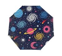 Drekrid Cosmic Planet Parapluie de voyage pour la pluie - Parapluie coupe-vent compact et pliable à l'envers pour enfants et femmes, petit parapluie mignon pour les trajets quotidiens, la voiture, le