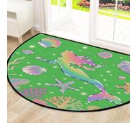 Drekrid Grand paillasson demi-cercle - Absorbant, antidérapant et lavable - Pour cuisine, salle de bain, chambre à coucher - Motif sirène arc-en-ciel - 160 x 100 cm