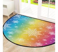 Drekrid Grand paillasson demi-cercle - Flocons de neige arc-en-ciel - Absorbant, antidérapant et lavable - Pour cuisine, salle de bain, chambre à coucher - 160 x 100 cm