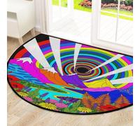 Drekrid Grand paillasson demi-cercle - Montagne arc-en-ciel - Absorbant, antidérapant et lavable - Pour cuisine, salle de bain, chambre à coucher - 160 x 100 cm