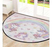 Drekrid Grand paillasson demi-cercle - Motif licorne arc-en-ciel - Absorbant, antidérapant, semi-circulaire - Lavable - Pour cuisine, salle de bain, chambre à coucher - 160 x 100 cm