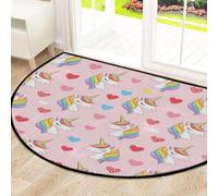 Drekrid Grand paillasson demi-cercle - Motif licorne arc-en-ciel - Demi-rond - Absorbant, antidérapant, lavable - Pour cuisine, salle de bain, chambre à coucher - 160 x 100 cm
