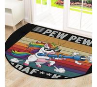 Drekrid Grand paillasson demi-cercle - Motif licorne arc-en-ciel rétro - Antidérapant et absorbant - Demi-circulaire - Lavable - Pour cuisine, salle de bain, chambre à coucher - 160 x 100 cm