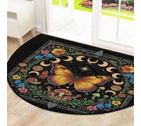 Drekrid Grand paillasson demi-cercle - Motif papillon et phases de lune - Lavable et antidérapant - Tapis semi-circulaire doux et absorbant pour cuisine, salle de bain, chambre à coucher - 160 x 100