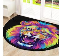 Drekrid Grand paillasson semi-circulaire absorbant antidérapant et lavable pour cuisine, salle de bain, chambre à coucher, 160 x 100 cm, motif lion arc-en-ciel