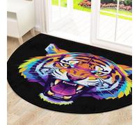 Drekrid Grand paillasson semi-circulaire absorbant antidérapant et lavable pour cuisine, salle de bain, chambre à coucher, 160 x 100 cm, motif tigre arc-en-ciel